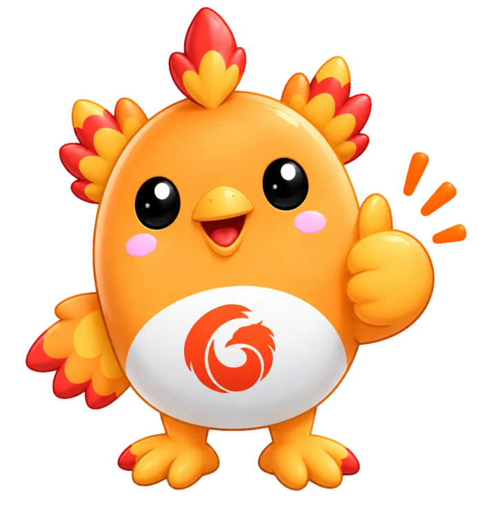 Flare, the PhoenixTeam mascot, giving a thumbs up