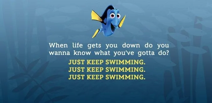 Dora continuing to swim even when it's difficult.