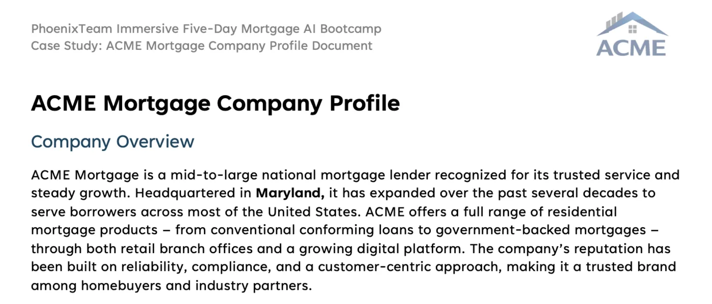 A snippet from our case study company profile.